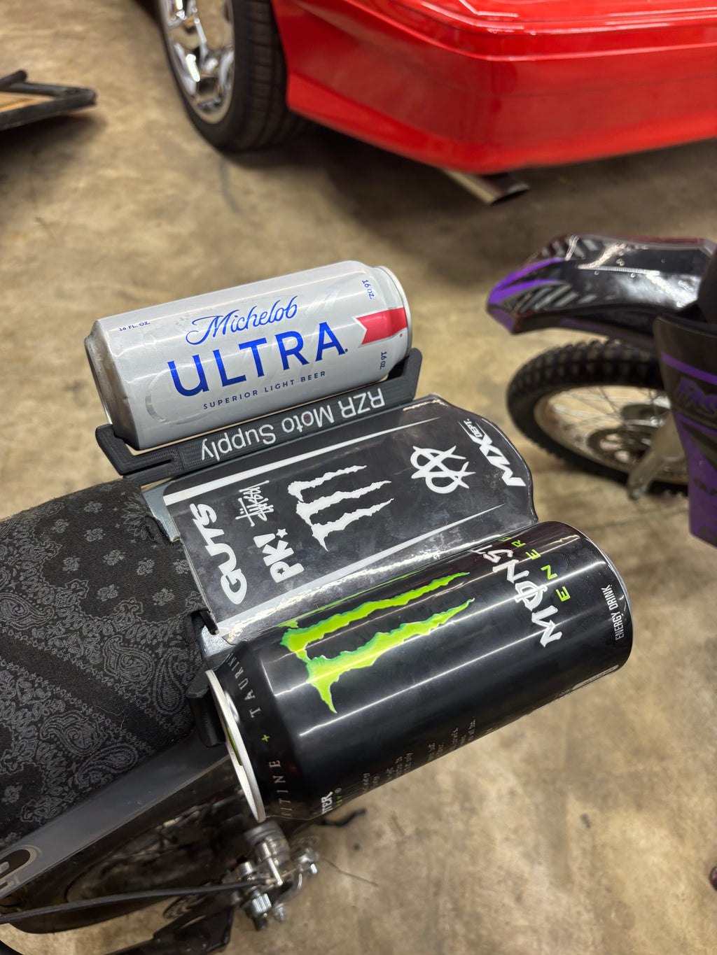 Monster can/beer can holder mount for dirt bikes or atvs